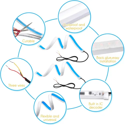 Miniatura 3 de Tira de luz LED flexible, 2 unids 23.6 in ultra delgado coche tubo suave tira LED DRL luz corriente diurna lámpara de giro