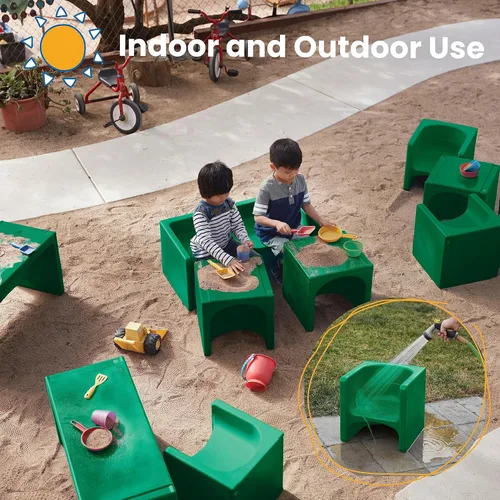 Miniatura 5 de ECR4Kids juego de mesa Tri-Me y sillas Cube, muebles multiusos, verde, 3 piezas