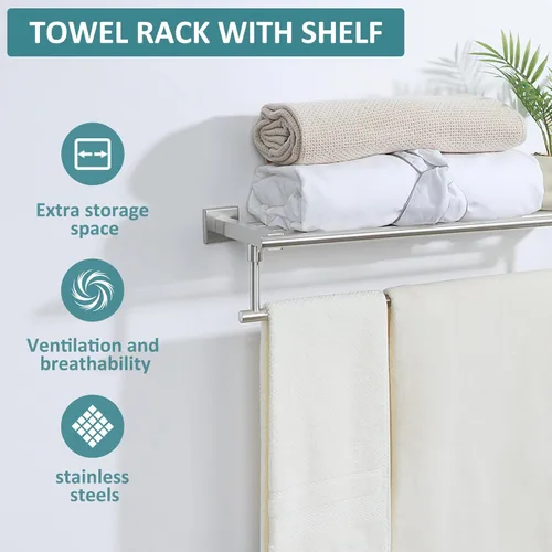 Miniatura 7 de Alise Toallero de 28 pulgadas para baño montado en la pared, toallero de baño con barra de toalla, toalleros dobles para baño, soporte de toallas