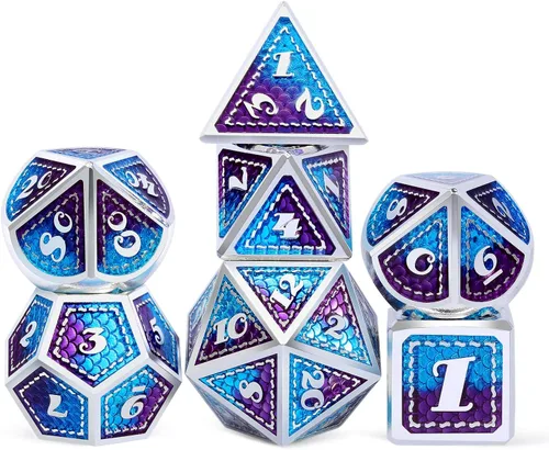 Miniatura 7 de DNDND - Juego de dados metálicos para DND con estuche de metal de regalo, 7 piezas de dados metálicos de Calabozos y Dragones para juego DND