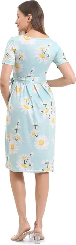 Miniatura 6 de SUNNYBUY Vestido de maternidad casual para mujer, vestido de maternidad con vuelo, ropa de embarazo, longitud hasta la rodilla con cinturón