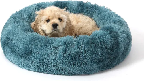 NOYAL Cama Calmante en Forma de Rosquilla para Perros Pequeños a Medianos y Gatos - Cama para Mascotas de Felpa de Piel Sintética Anti-Ansiedad con