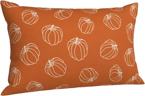 Miniatura 5 de AEIOAE - Juego de 2 fundas cuadradas de almohadones de lino para otoño con calabaza en tono naranja quemado y blanco, para decoración al aire libre