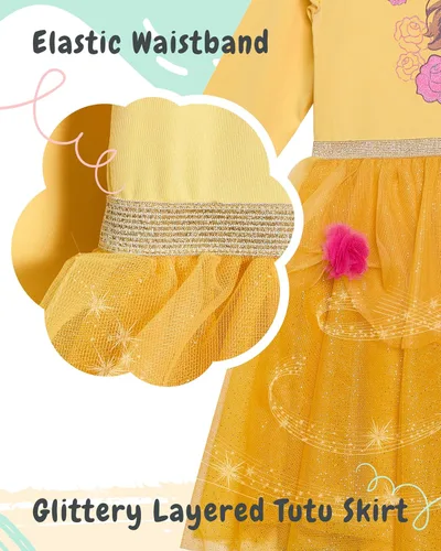 Miniatura 5 de Disney Vestido tutú de princesa de manga larga para niñas, lindos vestidos para niños pequeños con Cenicienta, Bella, Elsa y Tiana