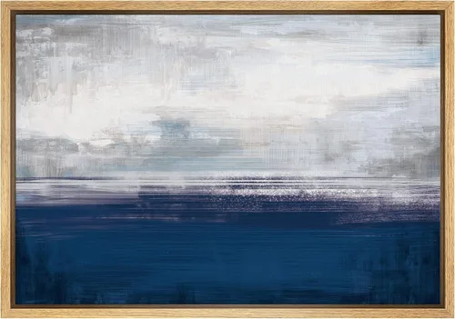 SIGNWIN Lienzo enmarcado para pared, nubes blancas sobre el mar azul marino, pintura al óleo del océano costero, primer plano abstracto, moderno,