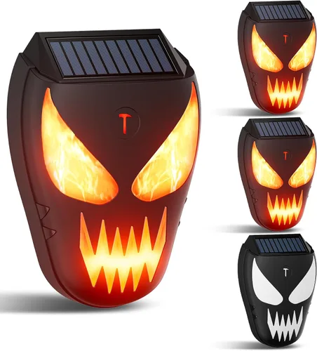 Luces solares de depredador disuasorio de coyote – Repelente nocturno de animales con llama LED luces intermitentes para gallinero, patio y jardín