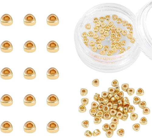 BEADIA Cuentas espaciadoras triangulares chapadas en oro de 14 quilates, 0.098 x 0.059 in, 50 unidades para hacer joyas, no se deslustran