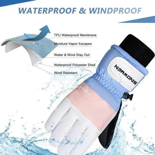 Miniatura 3 de Zando Guantes de esquí, guantes de invierno, guantes de nieve para clima frío, guantes de snowboard, guantes térmicos impermeables para pantalla