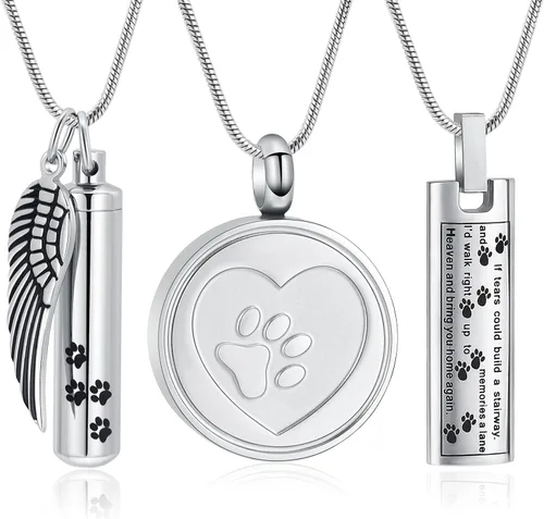Miniatura 12 de Hearbeingt Collar de urna de cremación para cenizas para mascotas, medallón conmemorativo con estampado de patas, joyería de ceniza, colgante
