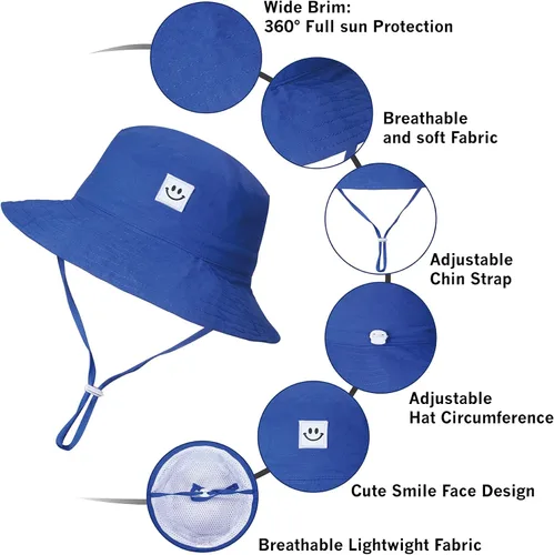 Miniatura 6 de MaxNova Sombrero de sol para bebé, cara sonriente, UPF 50+ para niños y niñas, de 0 a 7 años