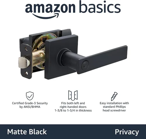 Miniatura 2 de Amazon Basics - Manilla contemporánea de puerta, modelo Stamford, privacidad - Negro mate, paquete de 1