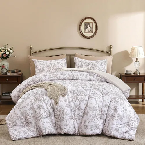 Miniatura 10 de JANZAA Juego de edredón tamaño Individual, juego de cama beige con estampado de leopardo, ropa de cama elegante y con estilo con estampado de animal