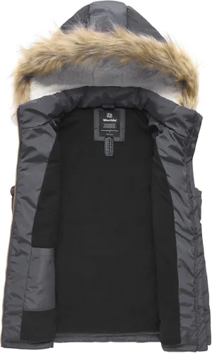 Miniatura 3 de Wantdo Chaleco grueso de invierno para mujer, acolchado, cálido, con capucha de piel extraíble