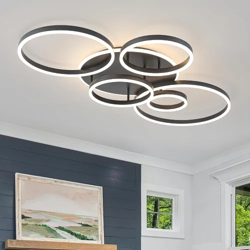 Miniatura 12 de O'NEELDY Moderna lámpara de techo LED regulable de montaje empotrado con control remoto de anillo de acrílico, 48W 3000K-6000K ajustable, lámpara