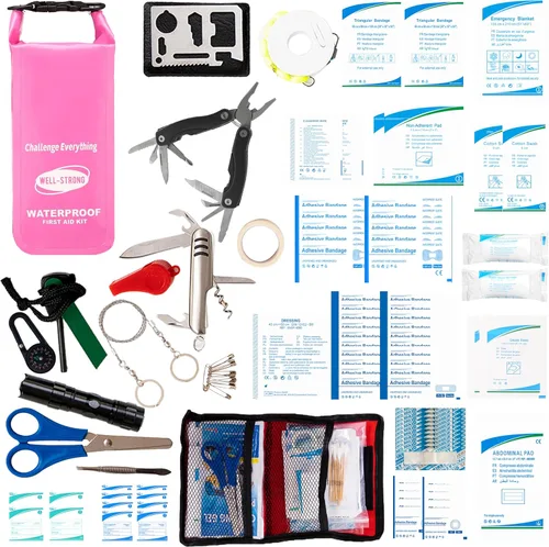 Miniatura 11 de Kit de primeros auxilios para lancha con herramientas de supervivencia, 123 piezas impermeables de emergencia con hebillas, accesorios compactos