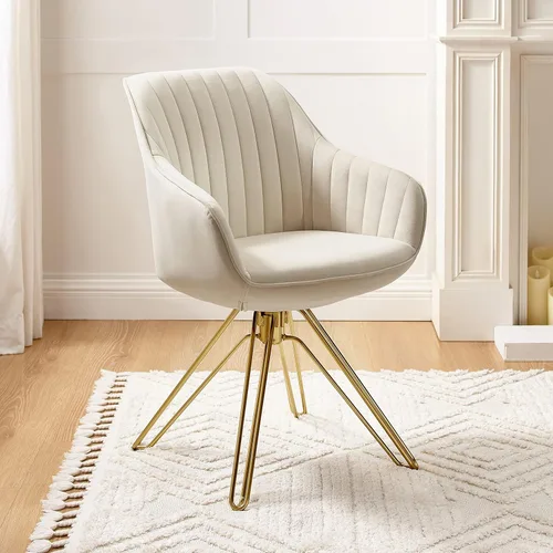 Art Leon Silla giratoria moderna de mediados de siglo, silla de escritorio sin ruedas, silla lateral tapizada de terciopelo con patas de metal