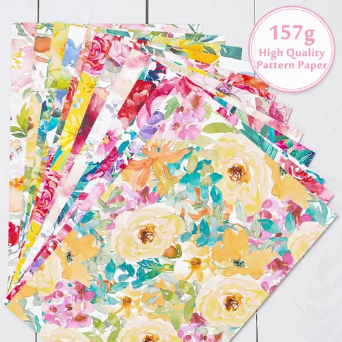 Miniatura 5 de Whaline 60 hojas de papel de patrón floral tamaño A5 acuarela flor álbum de recortes papel papel de doble cara primavera manualidades papeles