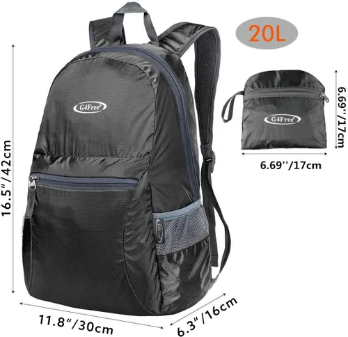 Miniatura 2 de G4Free Ultra Ligero plegable Mochila Senderismo bolsa de diario, práctico plegable camping al aire libre mochila A-Negro
