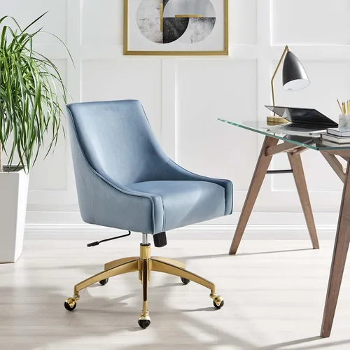 Miniatura 2 de Modway Discern Performance - Silla de oficina giratoria de terciopelo en color azul claro