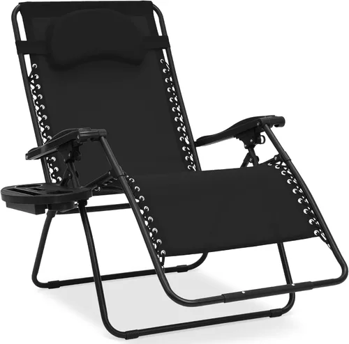 Miniatura 17 de Best Choice Products Silla de gravedad cero de gran tamaño, plegable para patio al aire libre, reclinable, con soporte para tazas, bandeja de Verde