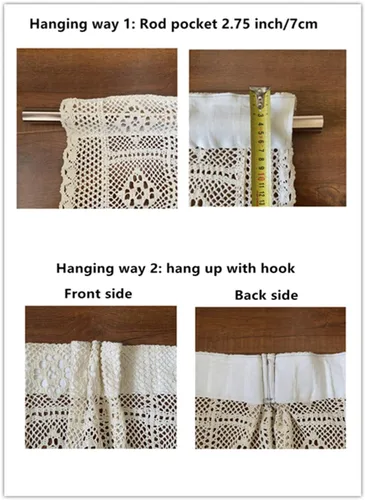 Miniatura 6 de Cortinas rústicas de ganchillo para sala de estar, paneles de cortina de encaje de punto hueco para dormitorio, bolsillo para barra, cortinas