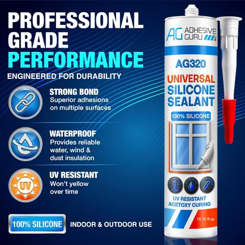 Miniatura 2 de Adhesive Guru Sellador de Silicona Transparente Multiusos Impermeable (12 x 10.15 fl.oz.), Masilla de Silicona 100%, Sellador Adhesivo Resistente a