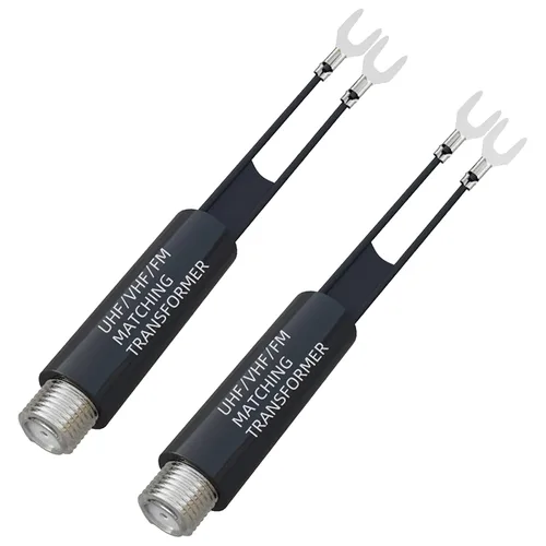 Goupchn Transformador a juego, paquete de 2 adaptadores convertidores de 75 ohmios a 300 ohmios UHF/VHF/FM con enchufe hembra tipo F