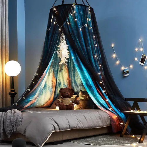 Kertnic Hermosa mosquitera Aurora impresa para niñas y adultos, cortina de cama decorativa y acogedora, dosel de mosquitera de encaje lujosa estilo