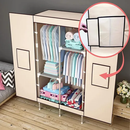 Miniatura 6 de Organizador portátil de ropa de 34 pulgadas, simple no tejido, armario de almacenamiento de ropa multifuncional con cubierta y barra para colgar Gris