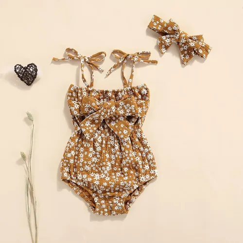 Miniatura 2 de 2 piezas de ropa para bebé recién nacido, overol a rayas, traje de diadema para niñas de 0 a 24 meses