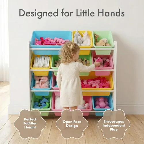 Miniatura 4 de Organizador de juguetes para niños con cajas de almacenamiento Tot Tutors, Espresso, Plástico, Blanco/Pastel Blanco/Pasteles