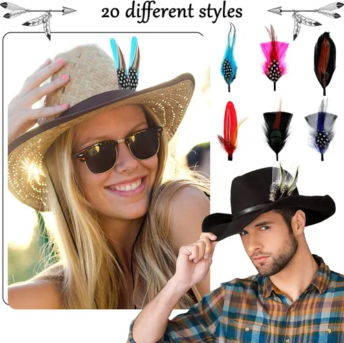 Miniatura 5 de 20 plumas para sombrero, plumas surtidas para sombreros, accesorios coloridos de plumas reales para hombres y mujeres (estilo mixto)