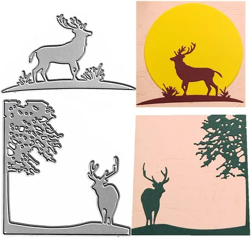 Invierno de metal, 2 piezas de ciervos de alce, troquelado, árbol de Navidad, troqueles de animales, plantillas para manualidades, plantillas para