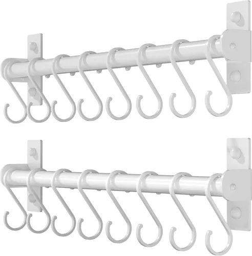 Miniatura 8 de Dseap Soporte Colgante para Utensilios de Cocina, Estante para Ollas y Sartenes Montado en la Pared, Riel de Cocina con 8 Ganchos para Colgar Dorado