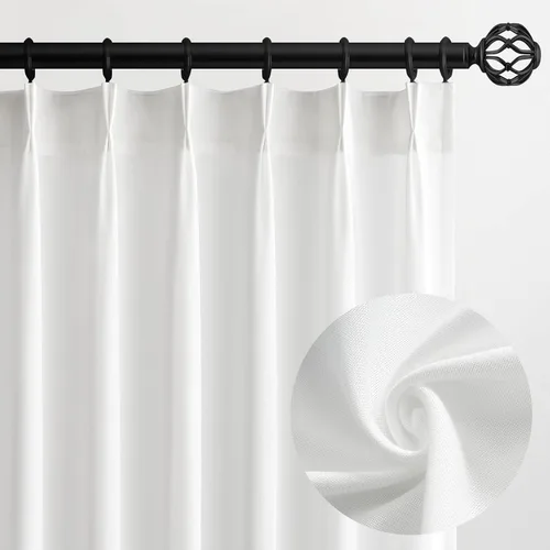 Miniatura 10 de Topfinel 2 paneles de cortinas plisadas de lino beige y blanco de 63 pulgadas de largo, para dormitorio y sala de estar, cortinas semitransparentes