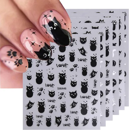 Miniatura 11 de 6 hojas de calcomanías de arte de uñas de animales autoadhesivas 3D, diseño de letras de gato, divertidas calcomanías de uñas para primavera