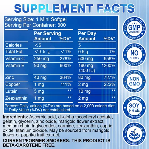 Miniatura 2 de AREDS 2 Suplemento vitamínico y mineral para los ojos — Suplemento de luteína y zeaxantina, vitamina C y E, zinc y cobre para la protección contra