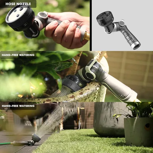 Miniatura 2 de RESTMO Boquilla de manguera de jardín multiángulo con función de rociador, boquilla de manguera de agua resistente con 4 patrones de pulverización
