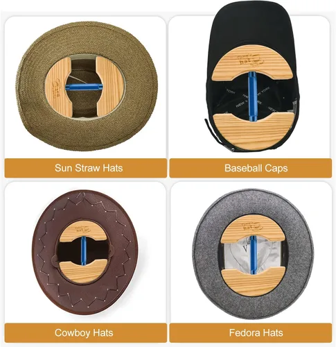 Miniatura 6 de Tang's Camilla de madera para sombreros ajustados, hebilla de giro ajustable. Talla única unisex para adultos, adecuado para todos los sombreros