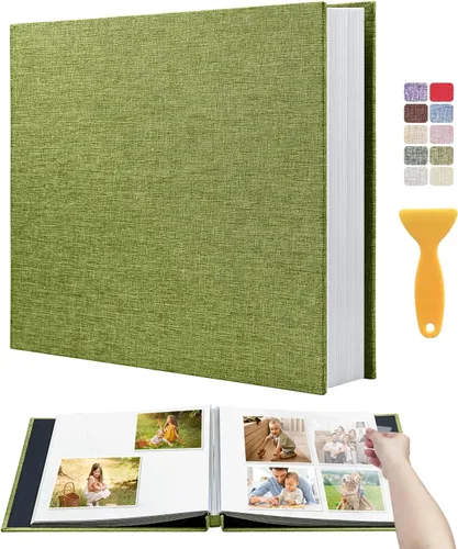 Miniatura 68 de Álbum autoadhesivo para fotos de 4 x 6 pulgadas, álbum de recortes con cubierta de lino magnética, 30 páginas adhesivas en blanco, para familiares