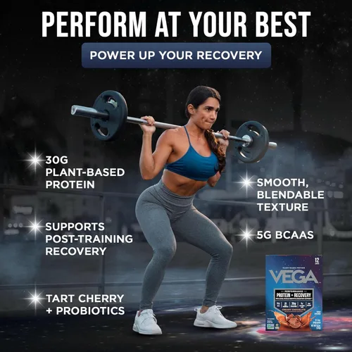 Miniatura 3 de Vega Protein + Recovery - 30 g de proteína vegetal por porción, chocolate, 12 sobres de 1.6 oz, 5 g de BCAA, probióticos, certificado NSF