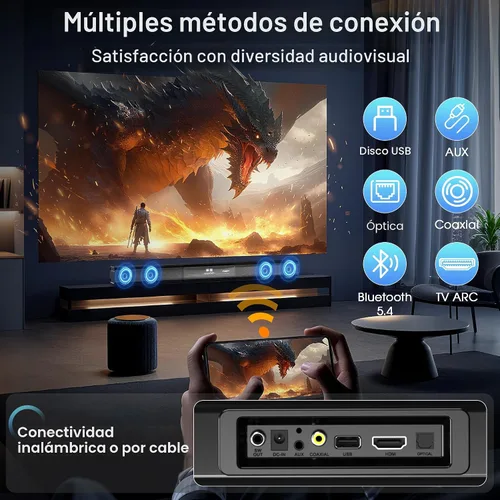Miniatura 6 de Barra de sonido de 2.1 canales con subwoofer con cable, Dolby Audio Barra de sonido de TV desmontable de 35 pulgadas, Bluetooth, HDMI-ARC, óptico