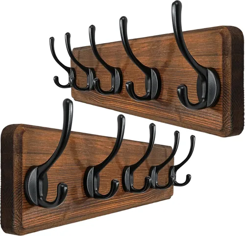 Miniatura 19 de WEBI Perchero de Abrigo Montado en Pared, Ganchos de Abrigo Montados en Pared, 16" de Agujero a Agujero, Colgador de Abrigo de Pared, Riel de Madera
