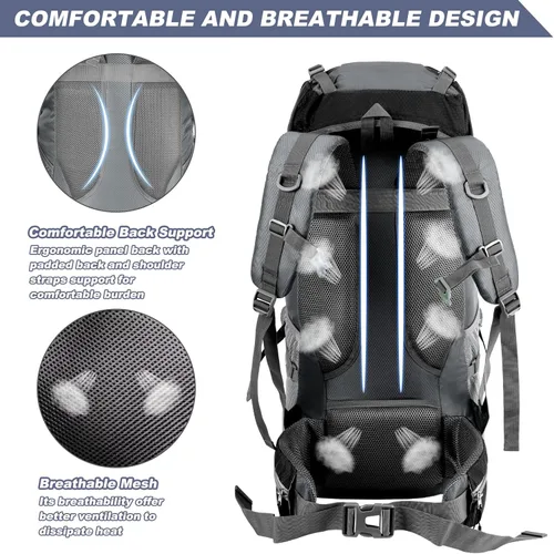 Miniatura 3 de Night Cat Mochilas de Senderismo 70L Mochilas de Camping para Hombres y Mujeres Ligeras al Aire Libre para Montañismo y Viajes, Sin Marco Interno