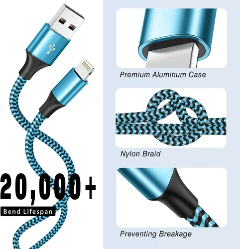 Miniatura 4 de SHUSEL Paquete de 3 cargadores para iPhone, cable Lightning USB de 6 pies, certificado MFi, carga rápida, nailon trenzado para iPhone, cable