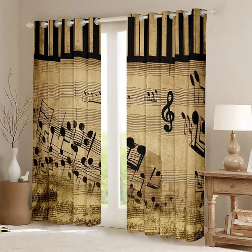 Miniatura 2 de Cortinas con teclas de piano, notas musicales, cortinas de ventana para niños, niñas, adolescentes, con patrón musical, cortinas de ventana