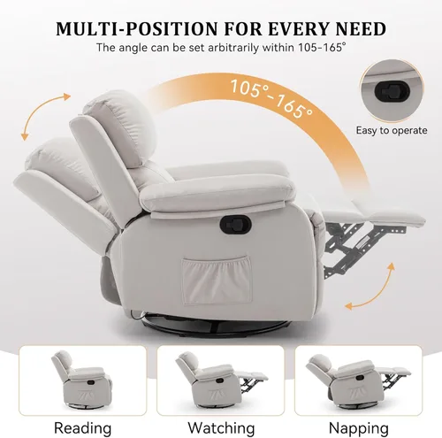Miniatura 4 de Korser Silla reclinable, silla mecedora giratoria 360 grados para adultos, mecedora pequeña para espacios pequeños, tapizada de tela, reclinable