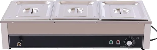 Calentador de alimentos comercial de 3 bandejas, 110 V, 1500 W, mesa de vapor eléctrica de 3.9 in/4 pulgadas de profundidad, 20.6 cuartos de galón,