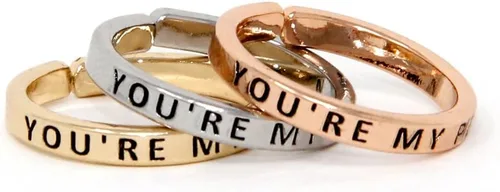 Inspirational - Juego de anillos grabados, con mensaje positivo, delgados y ajustables, (3 en 1, 28 frases diferentes)