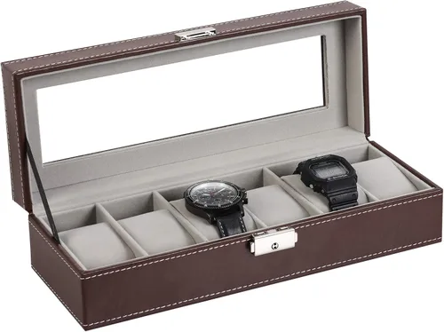 NEX Caja de reloj organizador para hombres de piel sintética superior de cristal para el almacenamiento de relojes